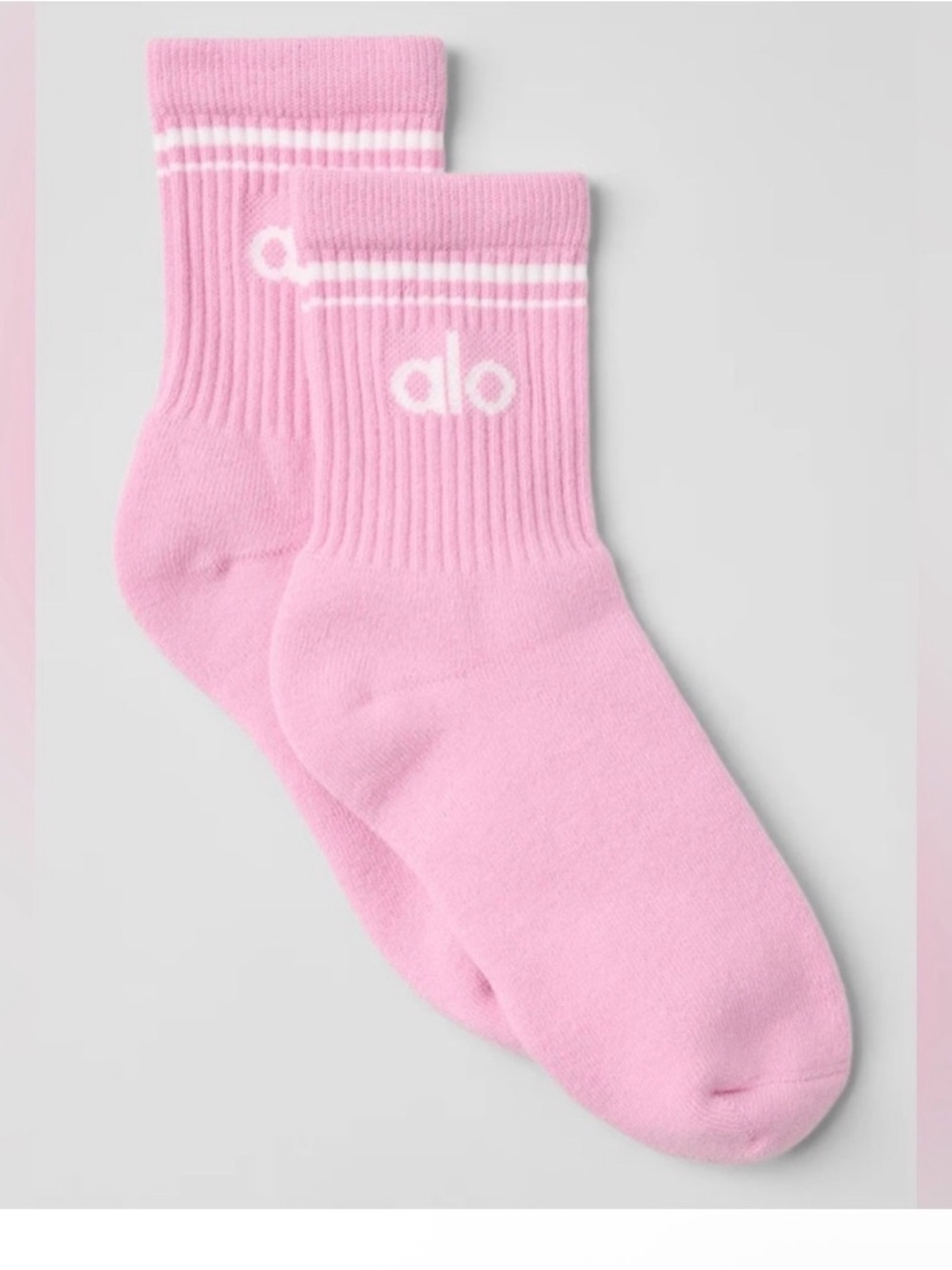 ALO Yoga Pink Crew Socks with White Logo